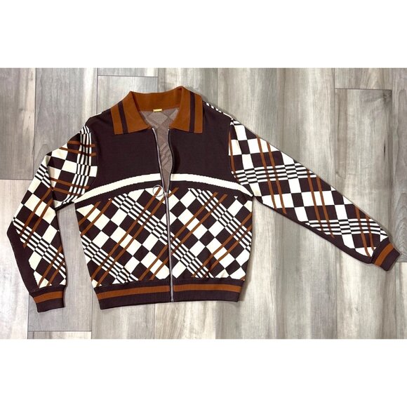Dodo Bar Or Paula Jacquard-Knit Zip Jacket 2 Tone Brown Geometric Pattern 46. - Picture 3 of 16